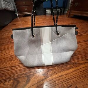 Stylish Gray Tote Bag with Black Accents